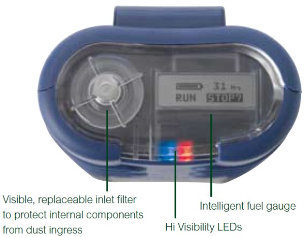 Casella Tuff Sampling Pump Display Showing Inlet Filter,Alarm LEDs & Battery Level